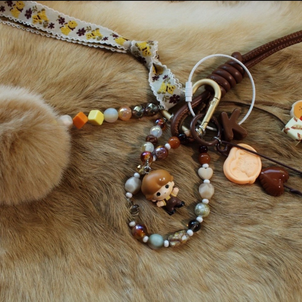 Brown and Orange Key & Card Holder with Earthy Beads